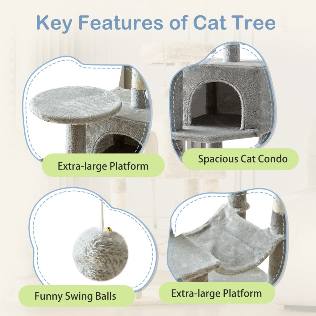 44-Inch Cat Tree Tower with Condo, Hammock & Sisal Posts - view 3