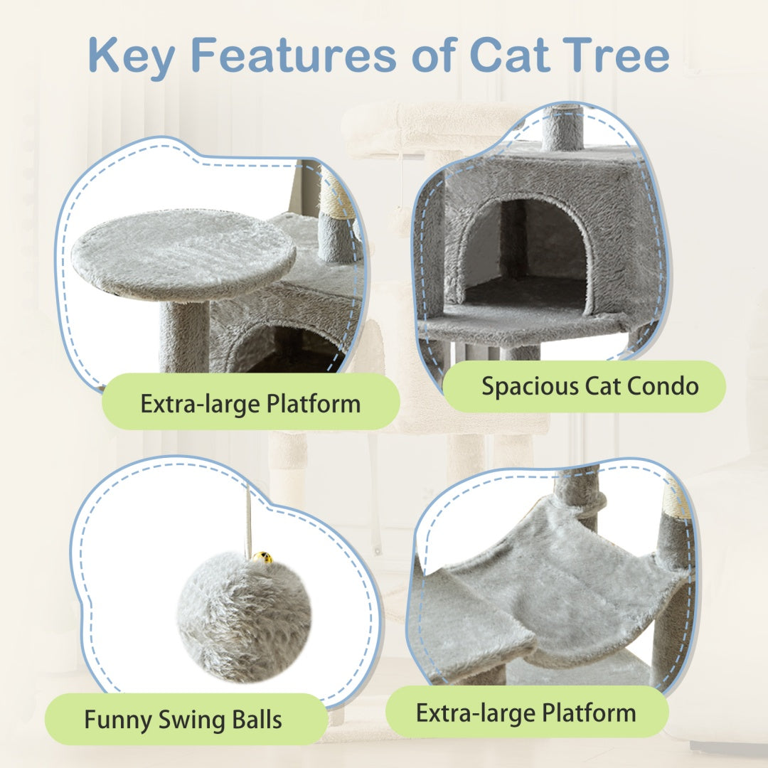 44-Inch Cat Tree Tower with Condo, Hammock & Sisal Posts - view 3
