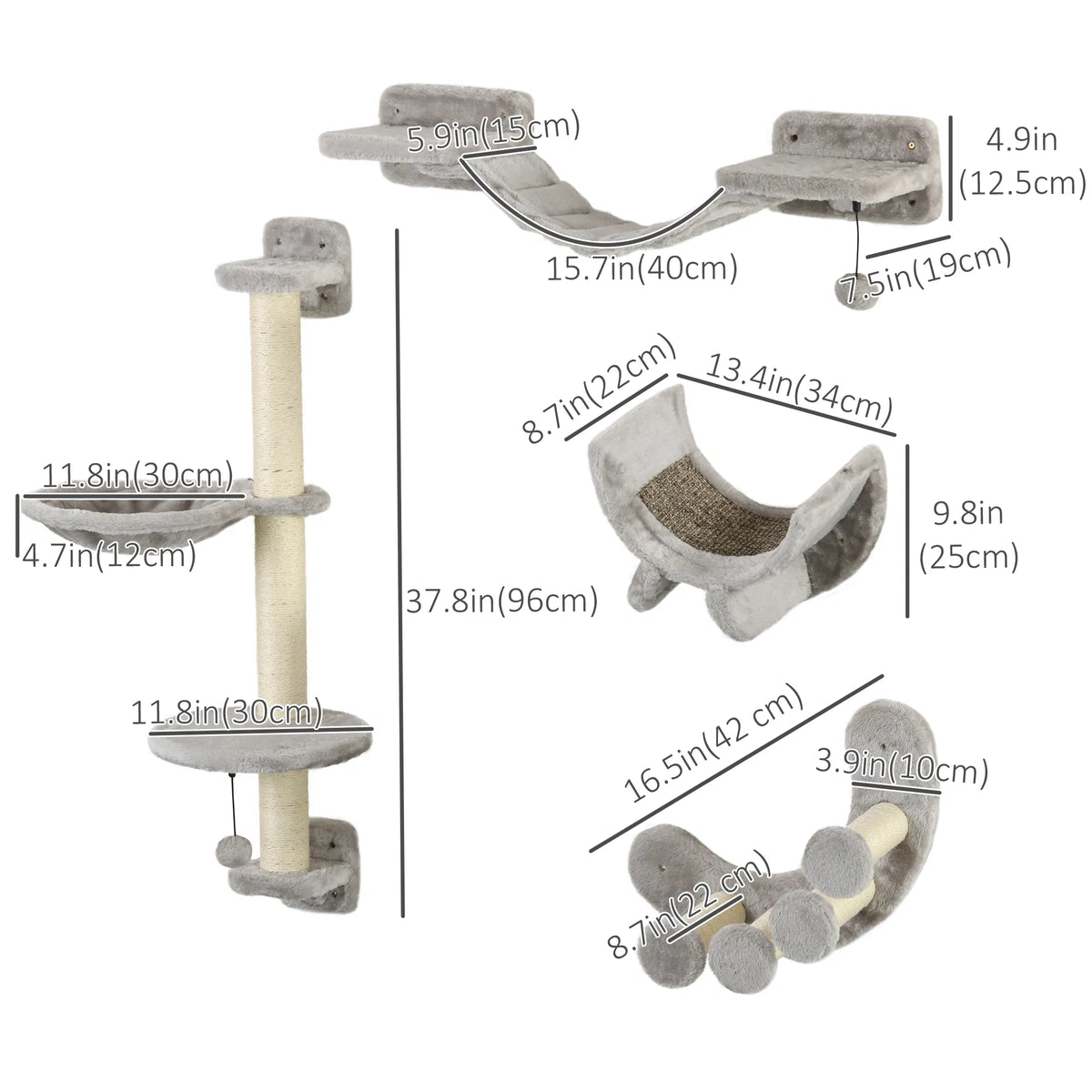 Wall-Mounted Cat Shelf Set, 4 Pieces (Hammock, Bridge & Scratching Post) - view 4