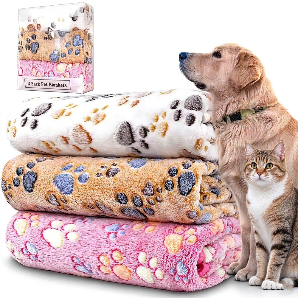 Soft Fleece Pet Blankets with Paw Print, 3-Pack