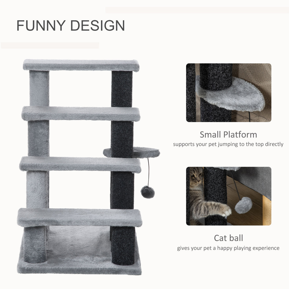 4-Step Cat Stairs with Scratching Posts, Gray - view 7