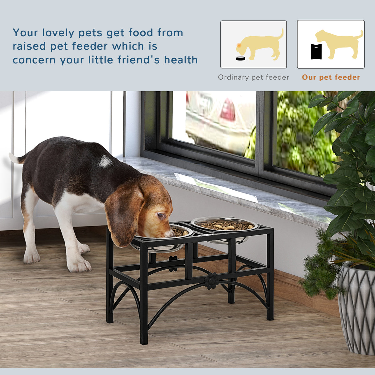 Elevated Double Dog Bowl Stand with 2 Stainless Steel Bowls - view 4