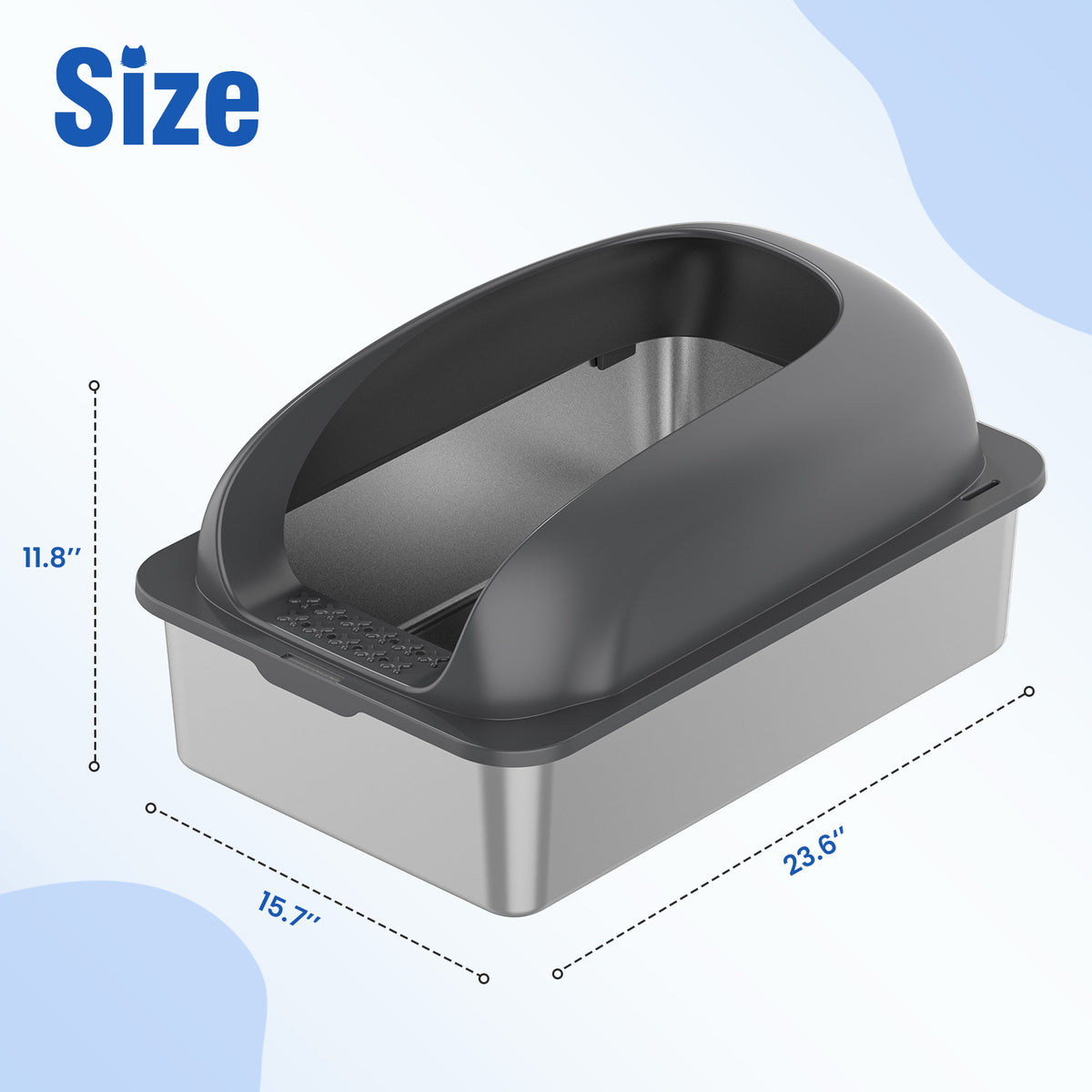 Stainless Steel Cat Litter Box with High-Sided Lid, XL - view 8