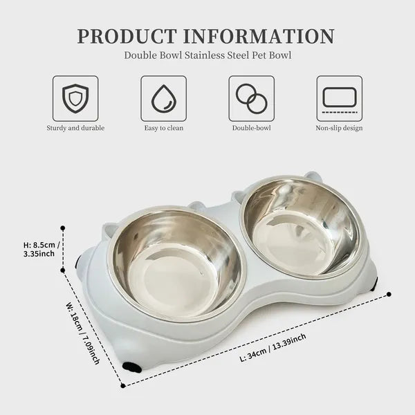 Tilted Double Cat Bowl with Stainless Steel Bowls