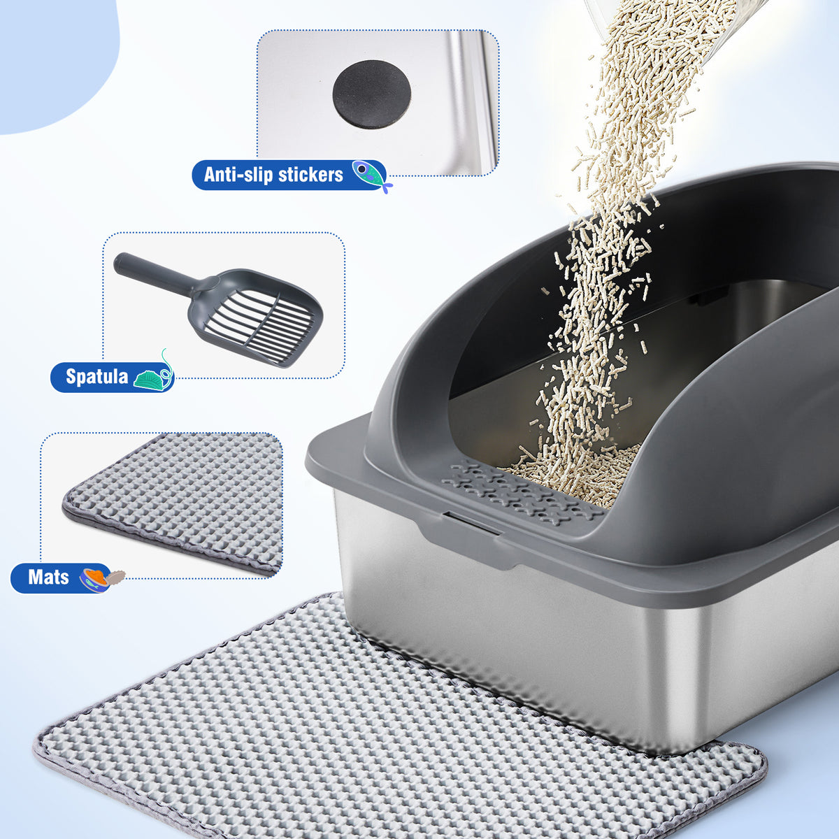 Stainless Steel Cat Litter Box with High-Sided Lid, XL - view 9