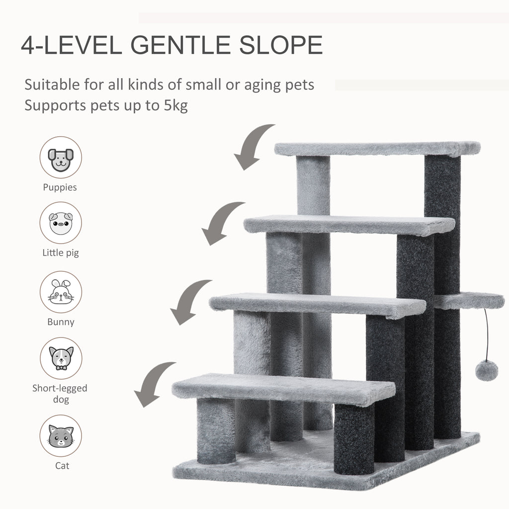 4-Step Cat Stairs with Scratching Posts, Gray - view 3