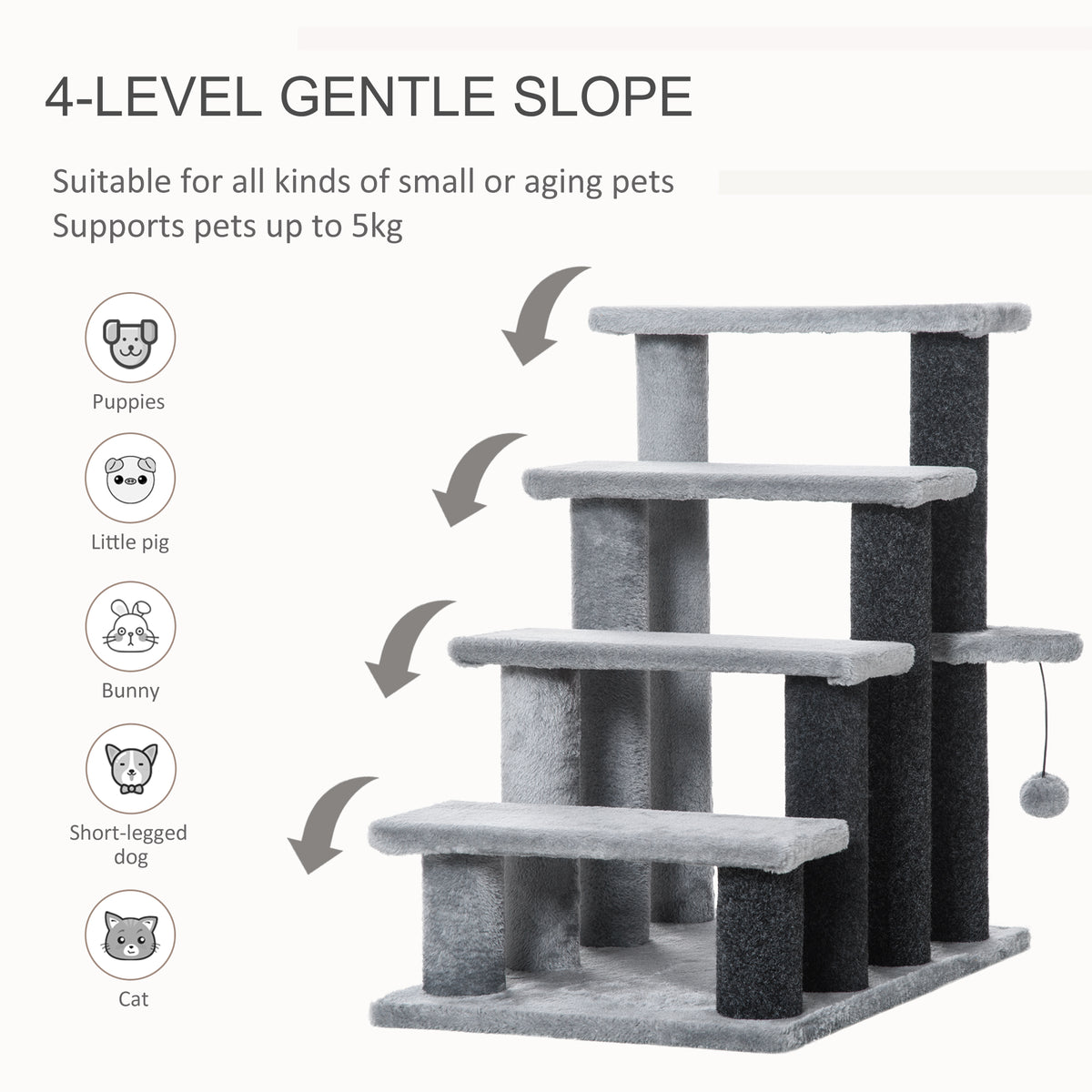 4-Step Cat Stairs with Scratching Posts, Gray - view 3