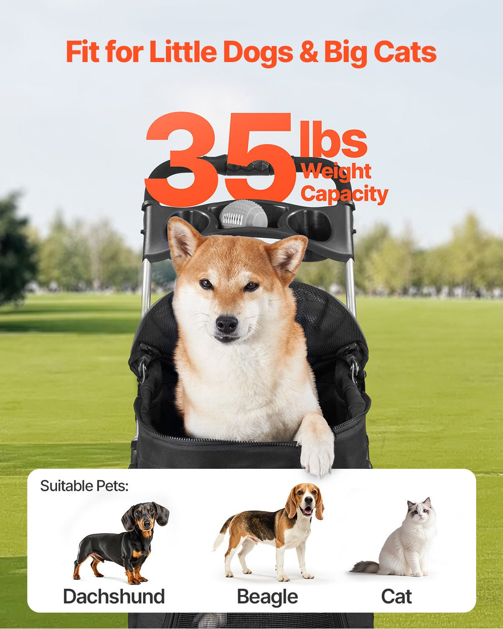Foldable 4-Wheel Pet Stroller with Detachable Carrier - view 2