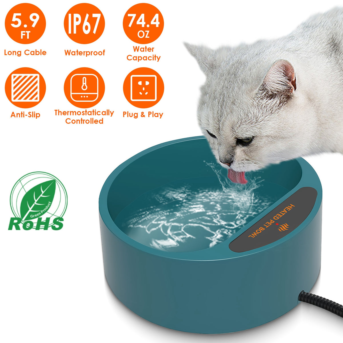 Heated Pet Water Bowl, 74 oz (Anti-Freeze) - view 7