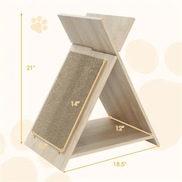 A-Frame Cat Scratcher Lounge with Wooden Hideaway - view 3