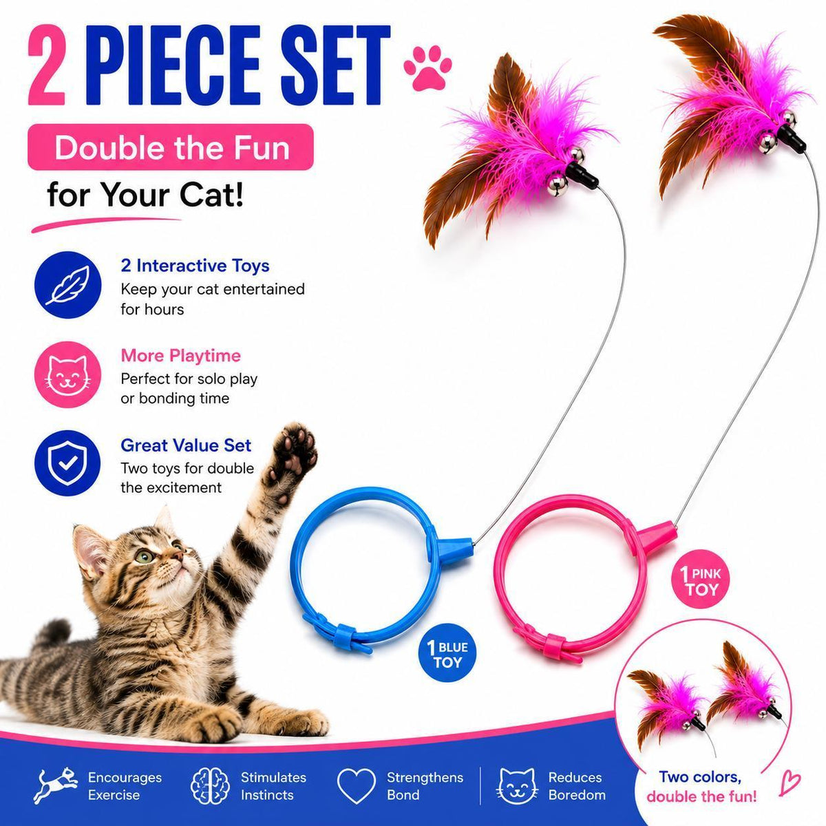 Wearable Feather Collar Cat Toy, 2-Piece Set