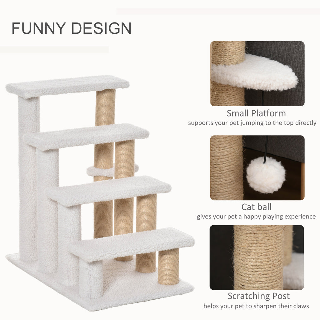 4-Step Cat Stairs with Sisal Scratching Posts, White - view 3