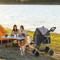 Foldable 4-Wheel Pet Stroller with Detachable Carrier - view 6
