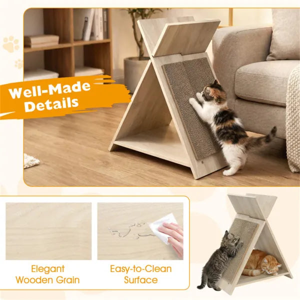 A-Frame Cat Scratcher Lounge with Wooden Hideaway - view 2