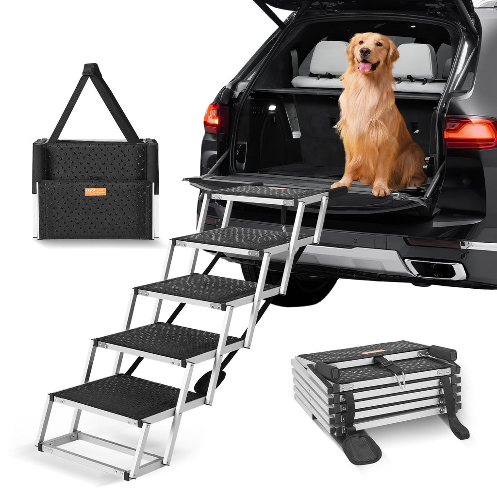 Folding Aluminum Dog Car Stairs, 5 Steps (Up to 150 lb)