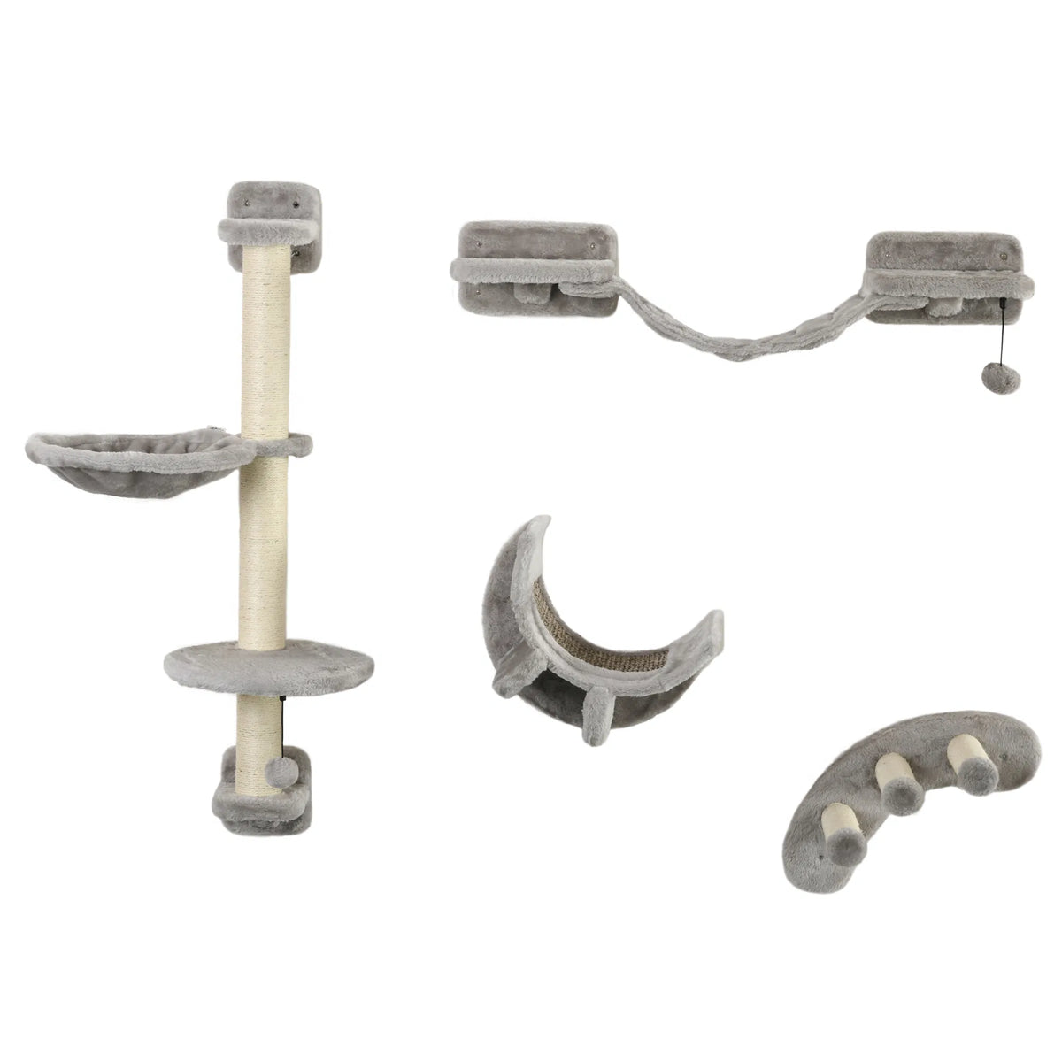 Wall-Mounted Cat Shelf Set, 4 Pieces (Hammock, Bridge & Scratching Post)