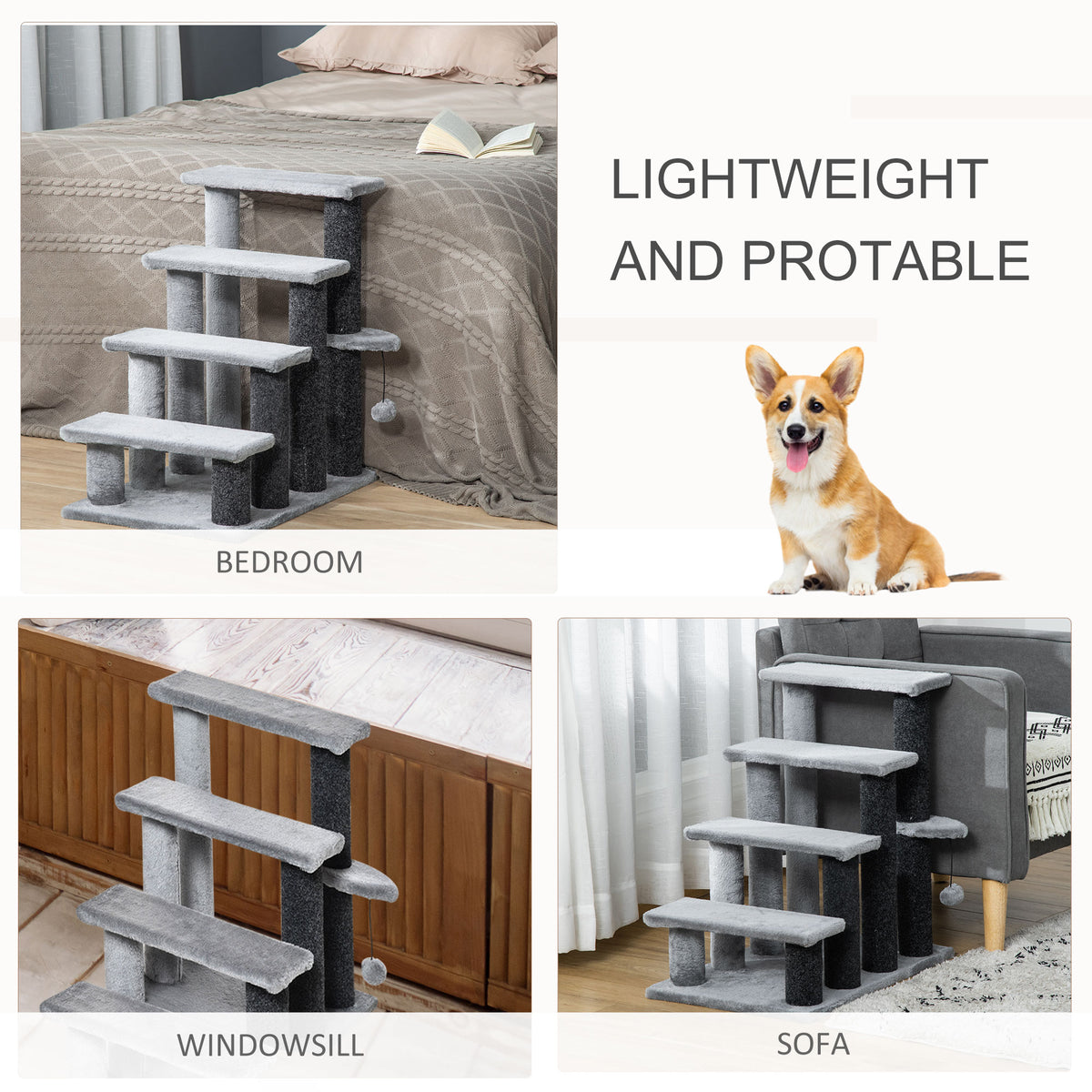4-Step Cat Stairs with Scratching Posts, Gray - view 4