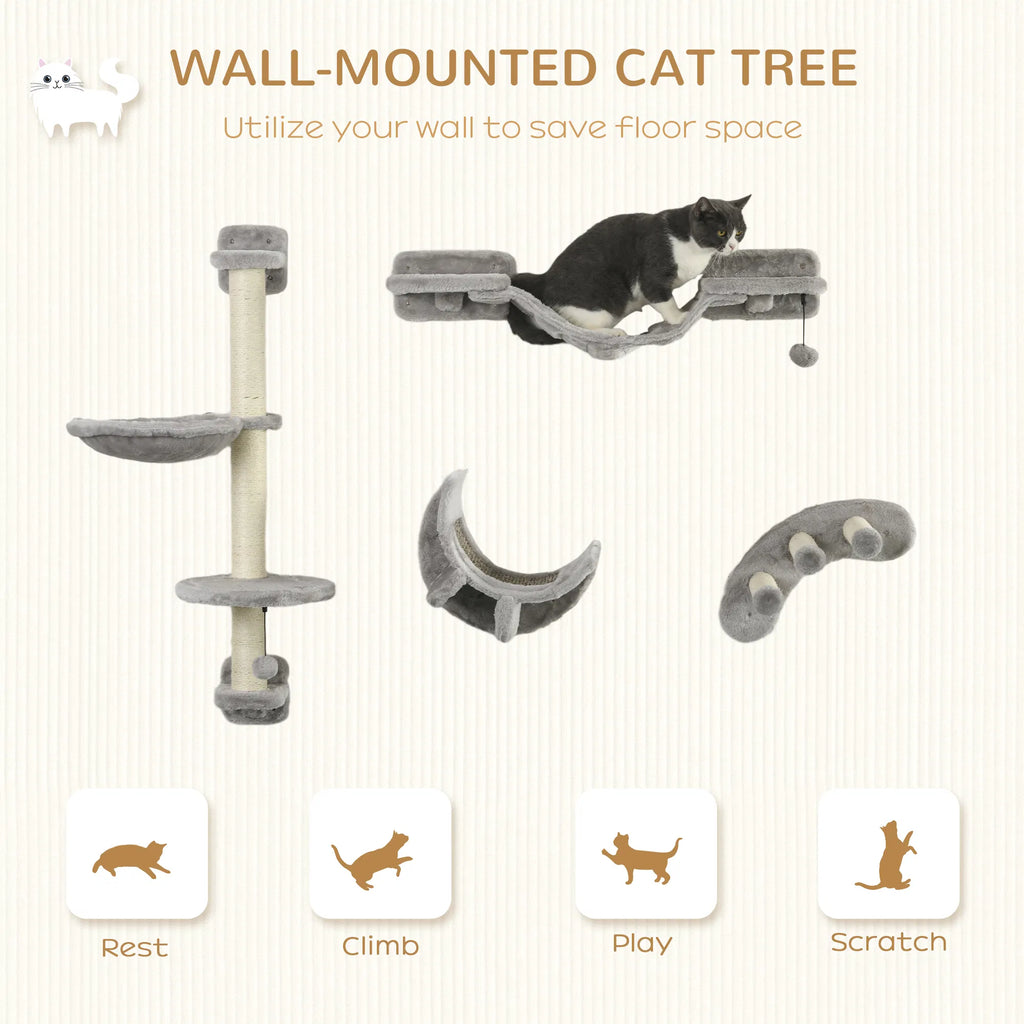 Wall-Mounted Cat Shelf Set, 4 Pieces (Hammock, Bridge & Scratching Post) - view 3