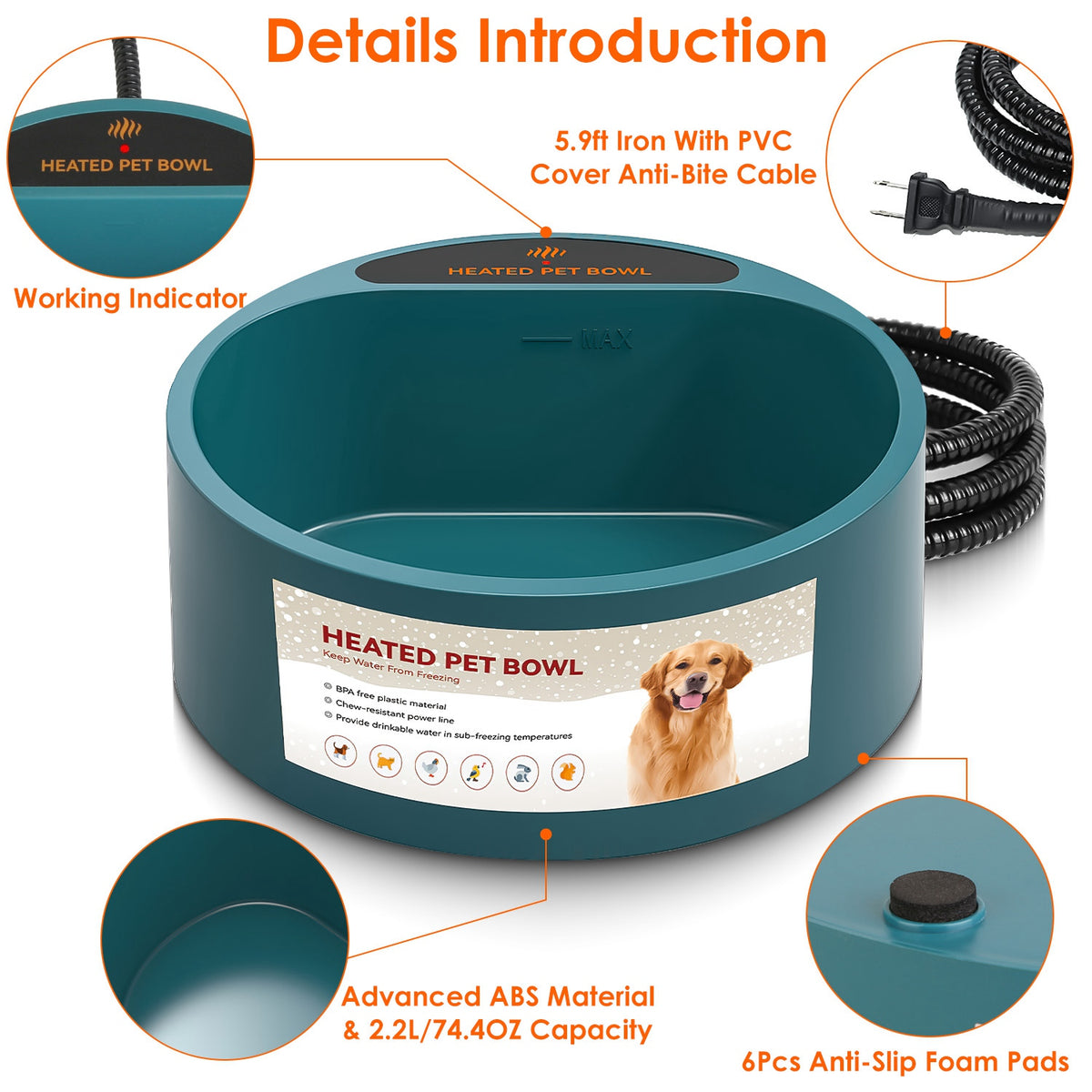 Heated Pet Water Bowl, 74 oz (Anti-Freeze) - view 8