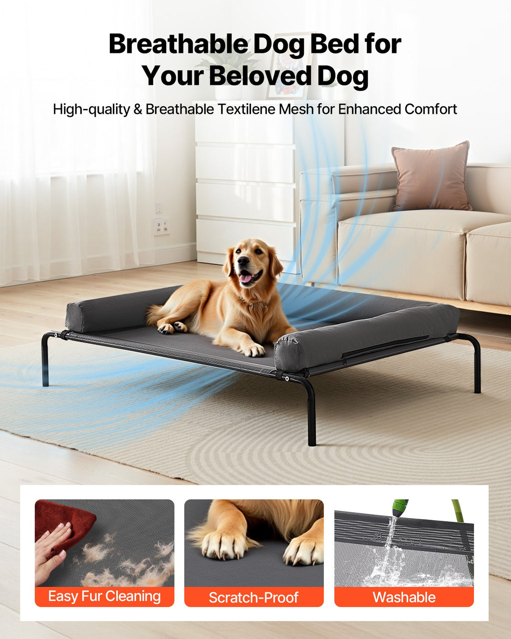 Elevated Cooling Dog Bed with Bolster Pillow, XL - view 2
