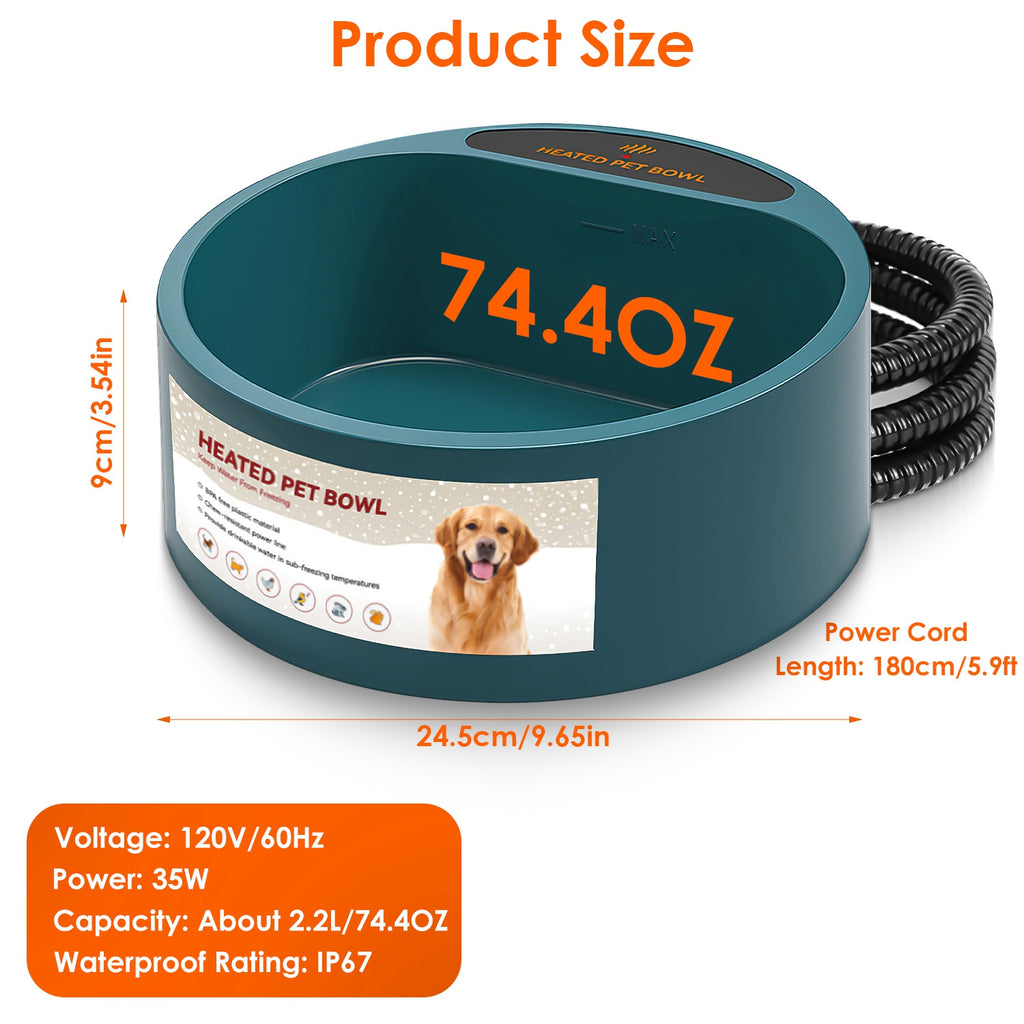 Heated Pet Water Bowl, 74 oz (Anti-Freeze) - view 9