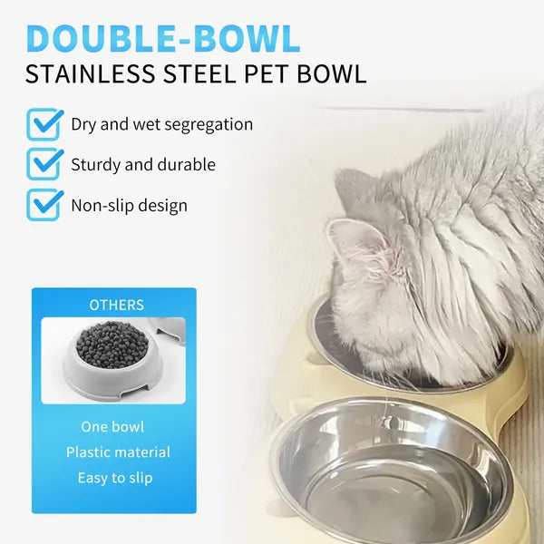 Tilted Double Cat Bowl with Stainless Steel Bowls - view 4