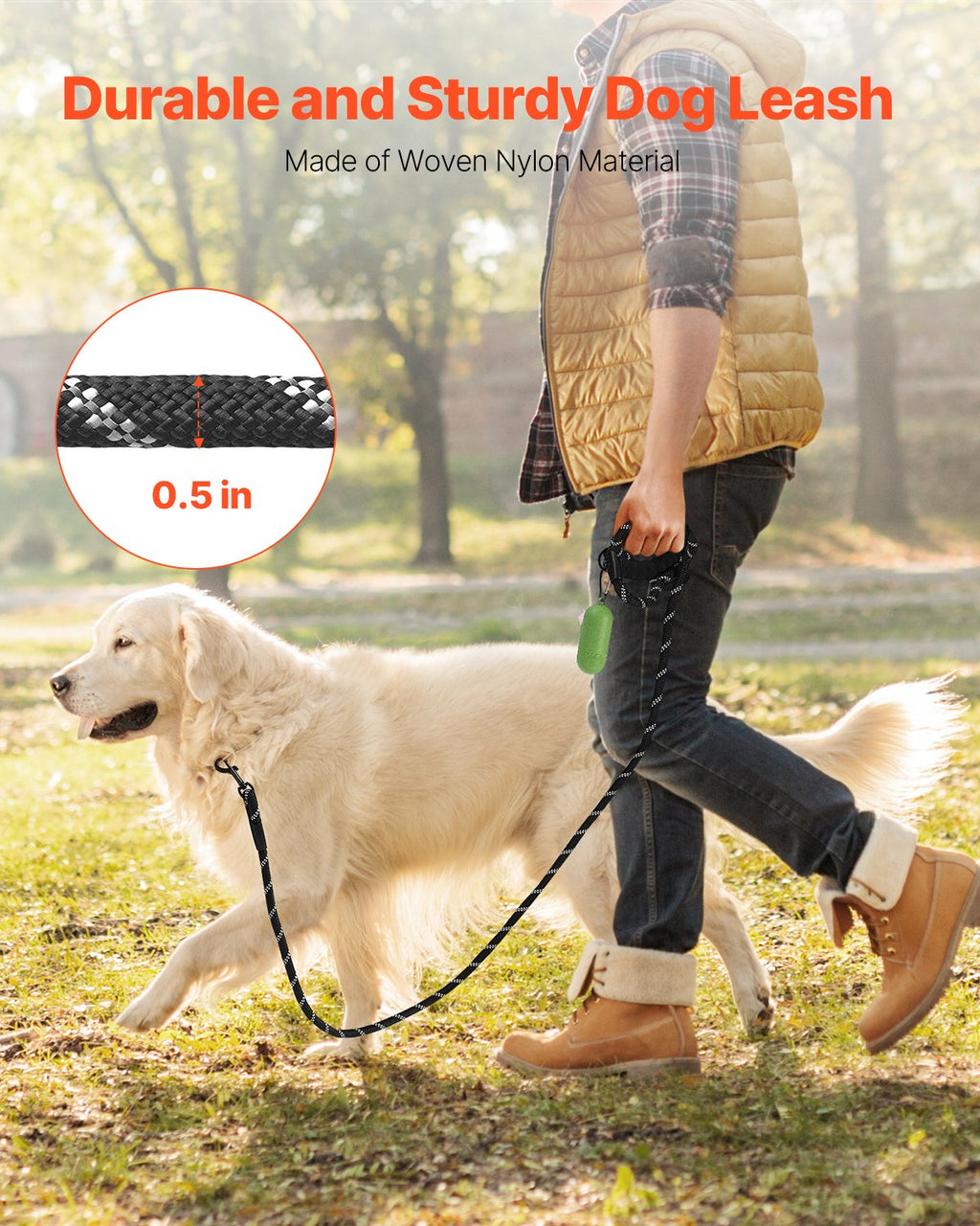Reflective Rope Dog Leash, 6 ft Heavy Duty - view 2