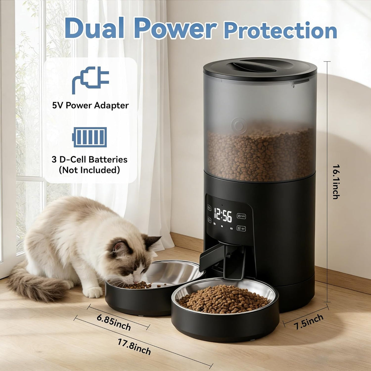 Smart Automatic Pet Feeder, 6 L with Stainless Steel Bowls - view 2