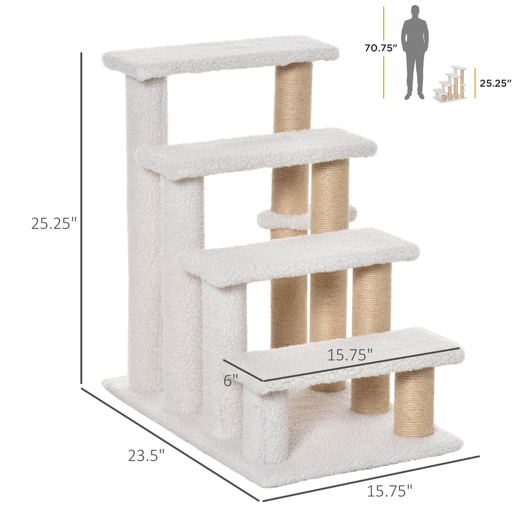 4-Step Cat Stairs with Sisal Scratching Posts, White - view 5