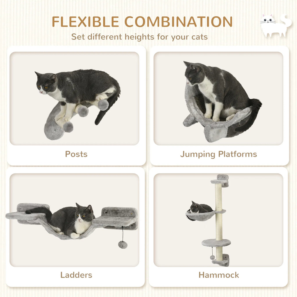 Wall-Mounted Cat Shelf Set, 4 Pieces (Hammock, Bridge & Scratching Post) - view 6