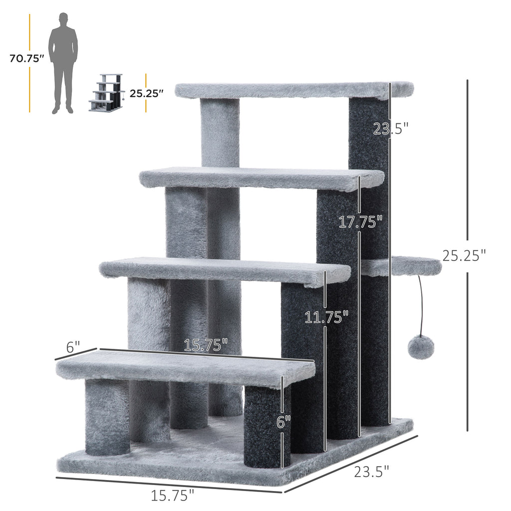 4-Step Cat Stairs with Scratching Posts, Gray - view 2