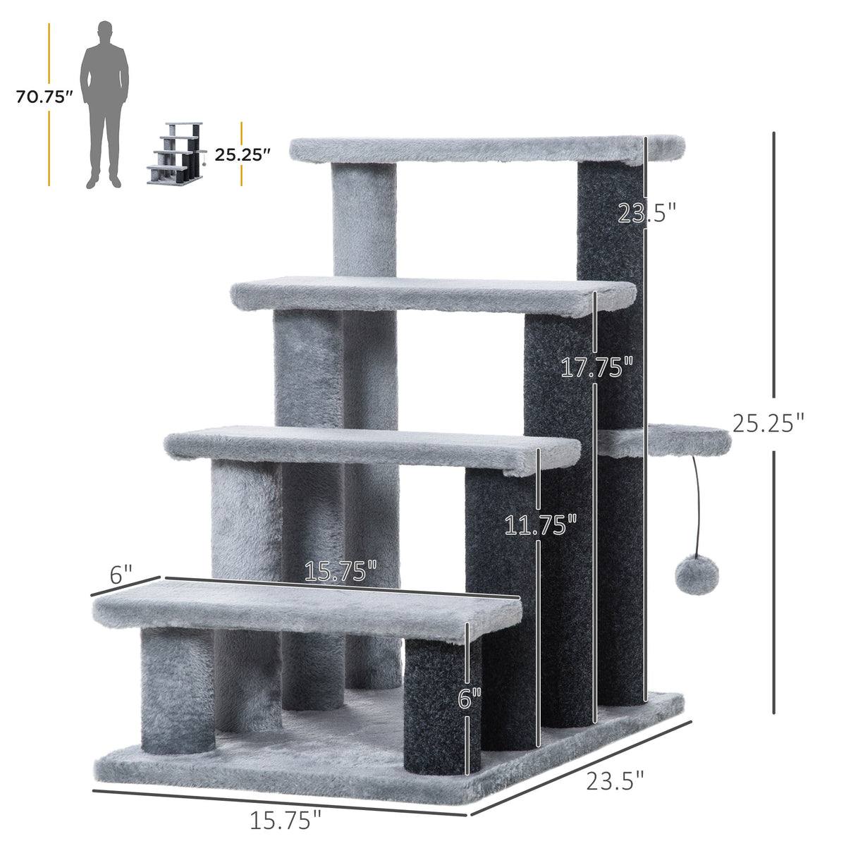 4-Step Cat Stairs with Scratching Posts, Gray - view 2