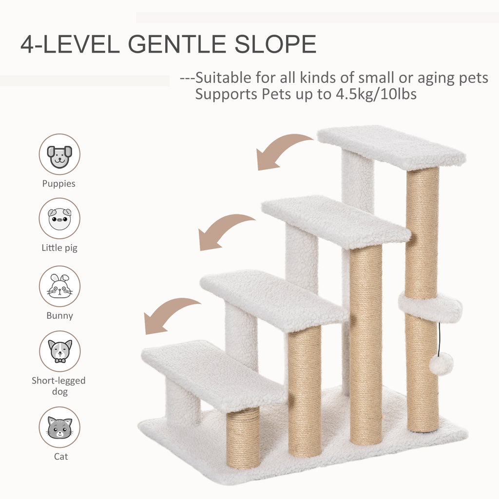 4-Step Cat Stairs with Sisal Scratching Posts, White - view 7