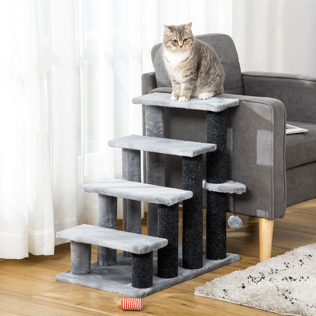 4-Step Cat Stairs with Scratching Posts, Gray